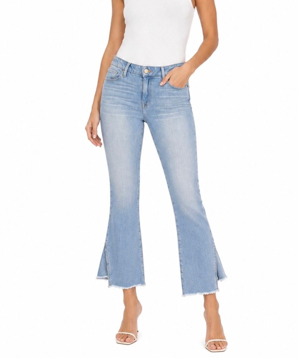 FRAME Le Crop Mini Boot Light Wash Raw Hem Bootcut Jeans Size 29
